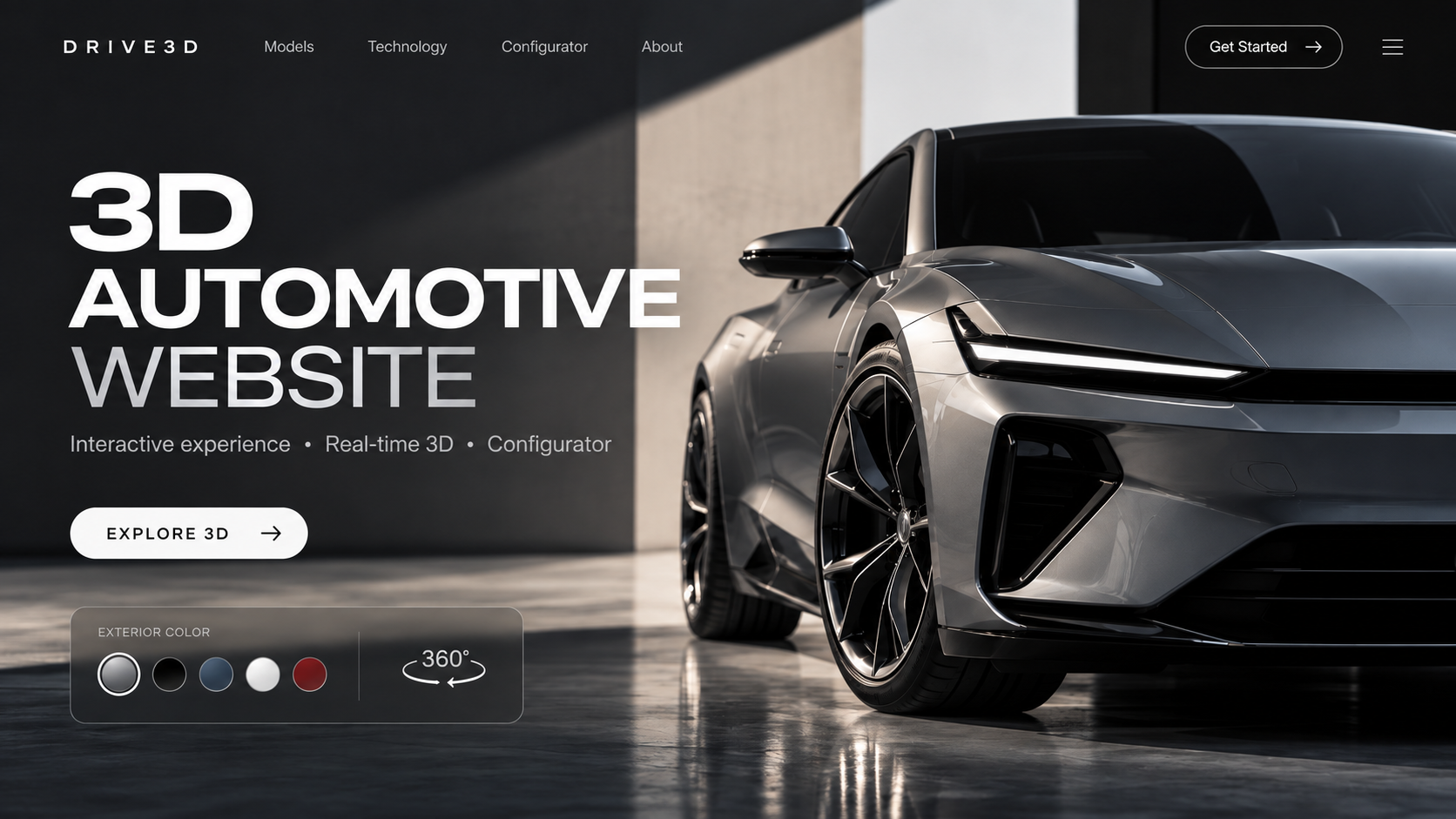 Interfaz de un sitio web automotriz 3D interactivo